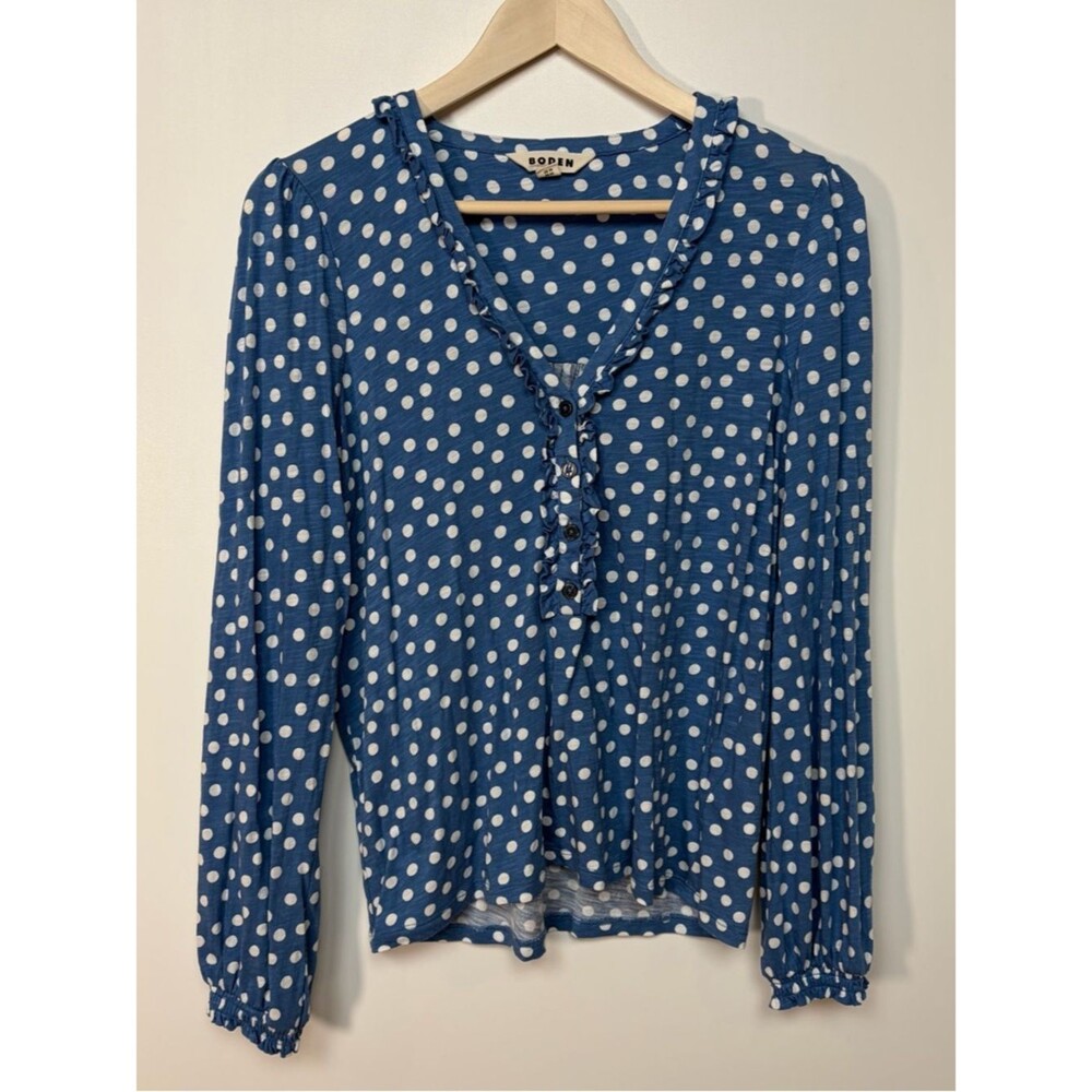 BODEN- Polka Dot Button Up Cotton Modal Blouse